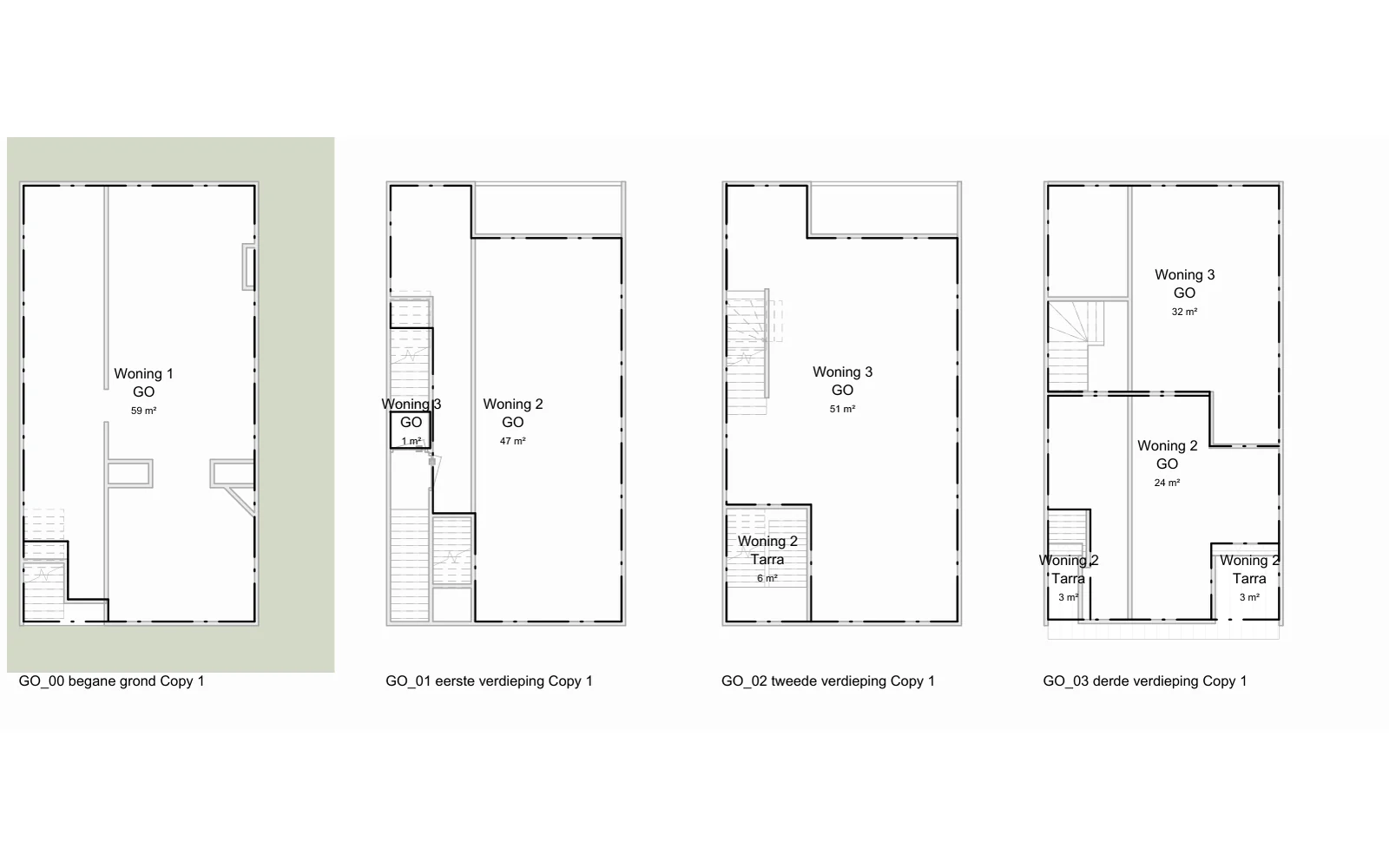 Bouwkundige tekening van Delfgaauwstraat 51 A/B/C
